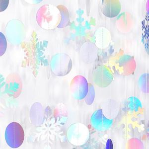 Iridescent-Holographic Christmas Party-Decorations Snowflake-Snow Garland - 61Ft Winter Wonderland Frozen Hanging Paper Streamers Banner, Birthday New Year Decor Ouruola