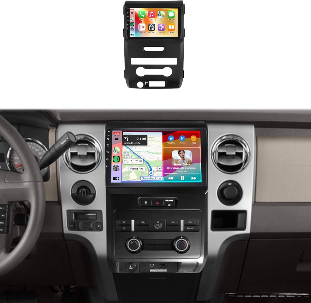 4G+64G Car Radio Stereo for Ford F150 2009-2014, 9inch IPS Touch Screen/Android 15/Wireless CarPlay/Android Auto/DSP 32 EQ/GPS Navigation/WiFi/5.0Bluetooth/FM/RDS/SWC/AHD Backup Camera