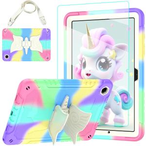 TOMORRY Case for Samsung Galaxy Tab A11+ Plus/ A9+ 11 inch 2025/2023 with Screen Protector,Unicorn Stand Shoulder Strap,Shockproof for Galaxy Tab A11 Plus/A9 Plus Tablet Case Kids Girls (Colourful)