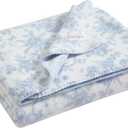 Laura Ashley - Plush Throw Blanket, 50x70, Soft and Warm with a Lightweight Feel, Reversible Floral and Stripe Design, Bedford Blue