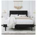 Full Size Bed Frame with Upholstered Headboard – Heavy Duty Platform Full Bed Frame with Sturdy Wood Slats, No Box Spring Needed, Noise-Free, Easy Assembly, Modern Bedroom Furniture (Black, Full)