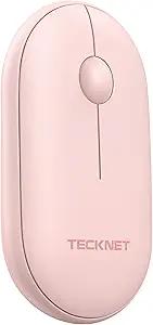 TECKNET Bluetooth Mouse, 2.4G Silent Wireless Mouse for 2 Modes(BT3.0/5.0+2.4Ghz), Contoured Grip with USB Receiver, Quiet Click Portable Compatible with PC, Chromebook, Mac  Pink
