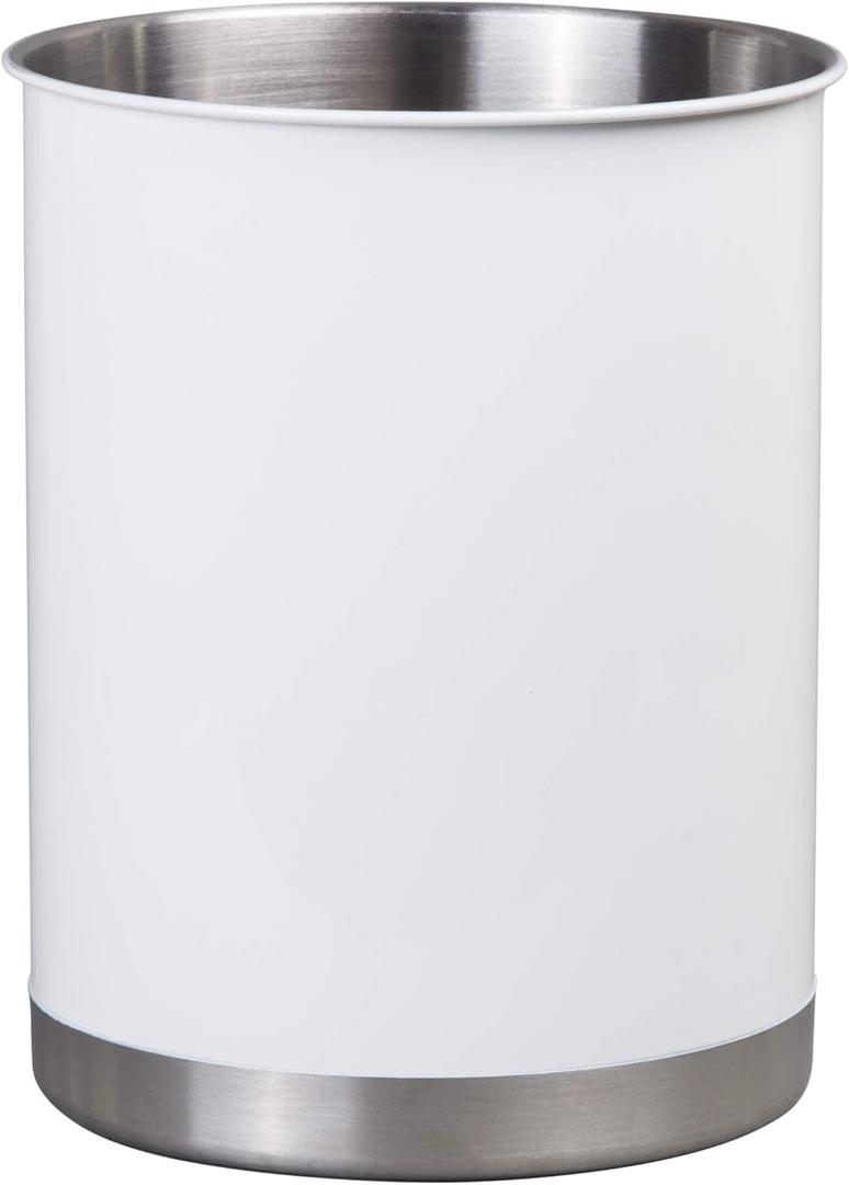 Creative Home Stainless Steel Utensil Holder 6.3" Large Cooking Tool Organizer for Kitchen Decor and Countertop Storage, Stable Anti-Tip Design, Durable Powder-Coated Finish, White