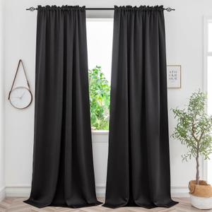 Yancorp Black Blackout Curtains Thermal Insulated Window Treatment 63 Inches Long 2 Panels Set for Bedroom or Living Room (2 Panels), 52 in x 63 in, Black
