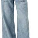 Women's Wide Leg Jeans Baggy Low Mid Rise Pull On Denim Pants Y2k | Trendy Boho Pants, Full Length, Elastic Waist, Soft, Loose Baggy, 100% Cotton, Oversized Pockets, Fashion Clothing (Blue, XS)