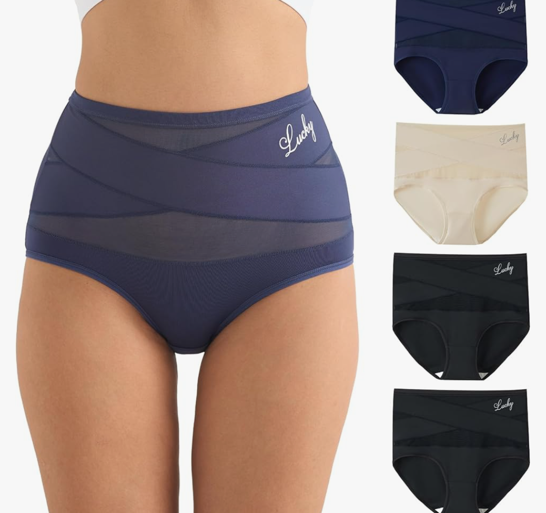 newnice High Waisted Underwear for Women Tummy Control Panties 4 Pack Soft Breathable Briefs Full Coverage Postpartum Support, Medium