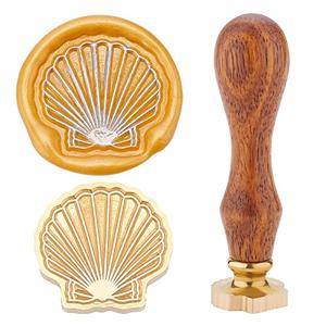 CRASPIRE Sea Shell Wax Seal Stamp Sealing Wax Stamps Ocean Summer Vintage Removable Brass Head Sealing with Wooden Handle for Wedding Invitations Valentine's Day Envelope Christmas Gift Wrap