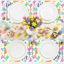 50 Pack Easter Placemats Disposable, White Paper Table Mats with Colorful Jelly Bunny Candy & Happy Easter Script, for Easter Party, Brunch, Church, Spring Home Decoration