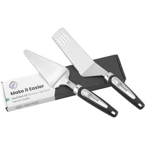 Pie Server Spatula and Cake Cutter Slicer, Stainless Steel Set - Kitchen Essentials for Cutting & Serving Desserts, Brownies, Lasagna (Black, 10 inches)