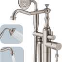 Hoimpro Free Standing Tub Faucet Freestanding Tub Filler Stand Alone Bath Tub Set Floor Mounted Bathtub Faucet Shower Faucets Handheld Sprayer Brass Brushed Nickel