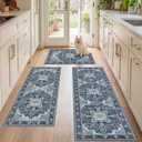 Kitchen Rugs Sets 3 Piece with Runner, Washable Non Slip Soft Boho Kitchen Mats, Low Pile Stain Resistant Carpet for Hallway, Laundry Room, Entryway (20"x32"+20"x48"+20"x59", Navy Blue)