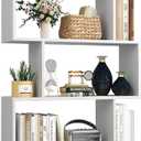 Yusong Bookshelf 5-Tier, Geometric Bookcase S Shaped Book Shelves for Bedroom, Modern Wood Decorative Display Shelf Book Case for Home Office, White, 27.8"W x 9.5"D x 61.8"H