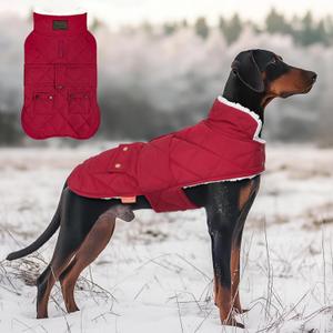KYEESE Dog Coat Thick Dog Coats for Medium Dogs Soft Dogs Jacket with Pocket Windproof Pet Sweater Waterproof Pets Clothes for Cold Weather Warm Pet Winter Puffer Coat with Leash Hole (XX-Large, 02# Red)