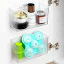 2 Pack Cabinet Door Organizer, Adhesive Wall Mounted Organizer Bins, Clear Storage Caddy, Stackable Basket for Kitchen Cabinets, Bathroom, Pantry, Office, and Tabletop Organization