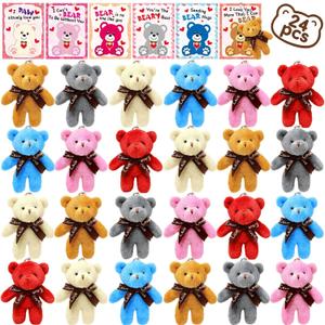 Valentines Day Gifts for Kids, 24 Pack Mini Plush Bear with Valentines Day Cards School Valentine Stuffed Animals Bulk Plush Toys Keychains Classroom Prizes Party Favor Bears Exchange Gift Boys Girls