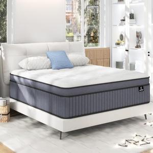 King Size Mattress [Upgraded Strengthen] 14 Inch Firm King Mattress In A Box, Hybrid Mattresses With Gel Memory Foam & Independent Pocket Springs,Pressure Relief, Strong Edge Support,366-Night Trial