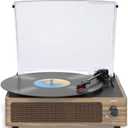 Vintage Record Player for Vinyl with Speakers Turntable Vinyls Records Belt-Driven LP Phonograph Support 3-Speed BT Wireless Playback AUX-in Headphone RCA Line Sound Enjoyment Retro Wood Cyan
