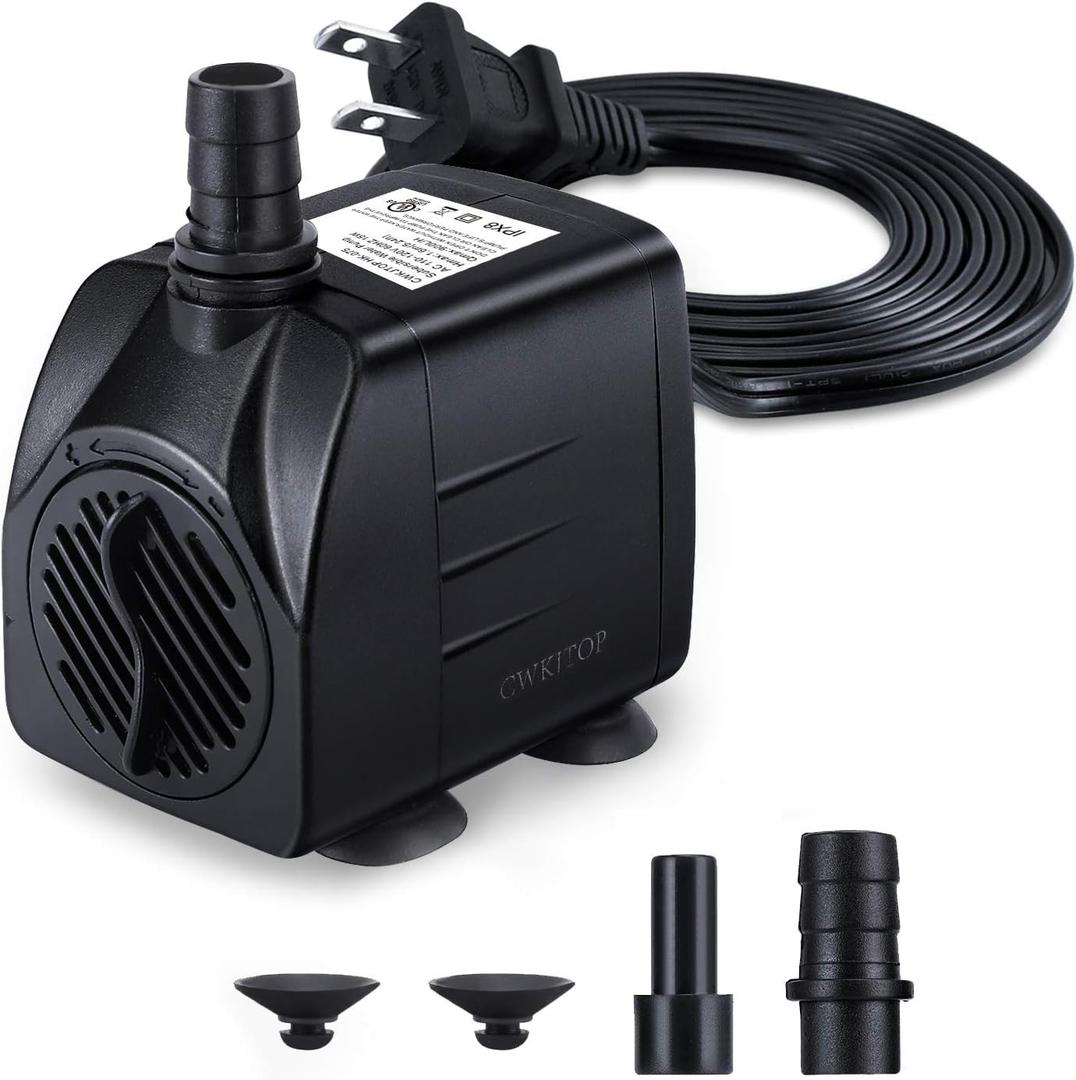 CWKJ Fountain Pump, 220GPH(15W 900L/H) Submersible Water Pump, Durable Outdoor Fountain Water Pump with 7.2ft2.2m Power Cord, 3 Nozzles for Aquarium, Pond, Fish Tank, Water Pump Hydroponics