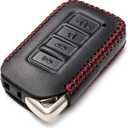 Vitodeco Genuine Leather Smart Key Fob Case Cover Protector Compatible for Lexus UX, NX, RX, GX, LX, is, ES, GS, LS (2014-2021) - 4-Button, Black/Red