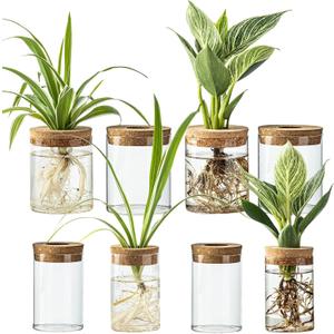 Glass Plant Propagation Stations for Plants Set of 8(4 Large & 4 Small) Hydroponic Vases for Plant Cuttings,Flower Arrangements, Home & Office DecorDesktop Vases for Living Room, Bedroom (8)