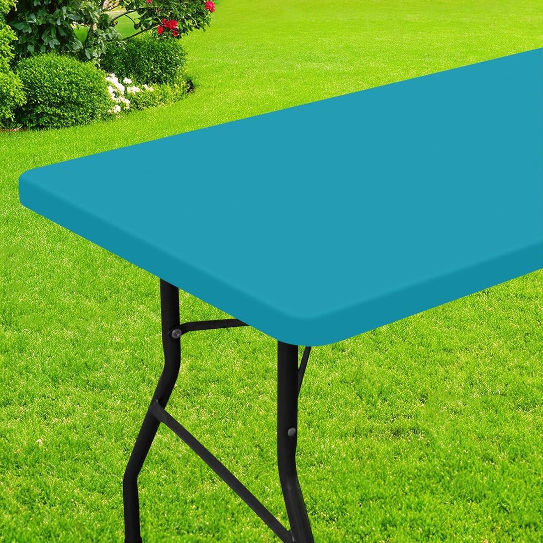 Smiry Rectangle Picnic Table Cloth, Waterproof Elastic Fitted Tablecloths for 5 Foot Tables, Washable Polyester Table Cover for Camping, Indoor and Outdoor (Teal, 36"x60")