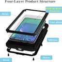 LOVE MEI Military Rugged Case for Samsung Galaxy S21 Fe, with Tempered Glass Screen Protector, Shockproof Dustproof Scratch Proof Hybrid Metal and Silicone Gel Heavy Duty Full Body Cover Black