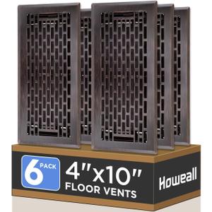 4x10 Inches 6 Pack Heavy Duty Walkable Floor Register - Easy Adjust Air Supply Lever Decorative Floor Vent Covers, Boston Design Vent Covers for Home - Oil Rubbed Bronze