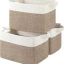 Storage Basket for Organizing, Woven Baskets for Storage, Rectangle Decorative Baskets for Shleves, Closet, Toys, Books, Nursery Organizer Bins - Pack of 3 (Brown & White, 13"x9.85"x8.7")