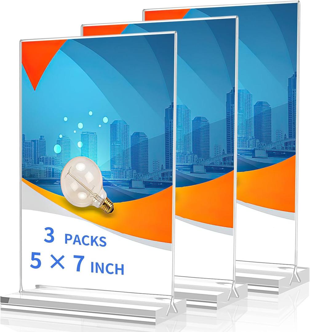 Svalor Acrylic Sign Holder 5x73 Pack Vertical Clear Display StandDouble-sided Table Top Sign HolderAcrylic Paper Display Stand Suitable For Office, Home, Show Fair, Restaurants, Stores, Hotels