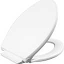 Mayfair Preston Easy to Clean Single Hinge Toilet Seat, Modern Slow Close Plastic Toilet Seat, Made in USA, Elongated, White