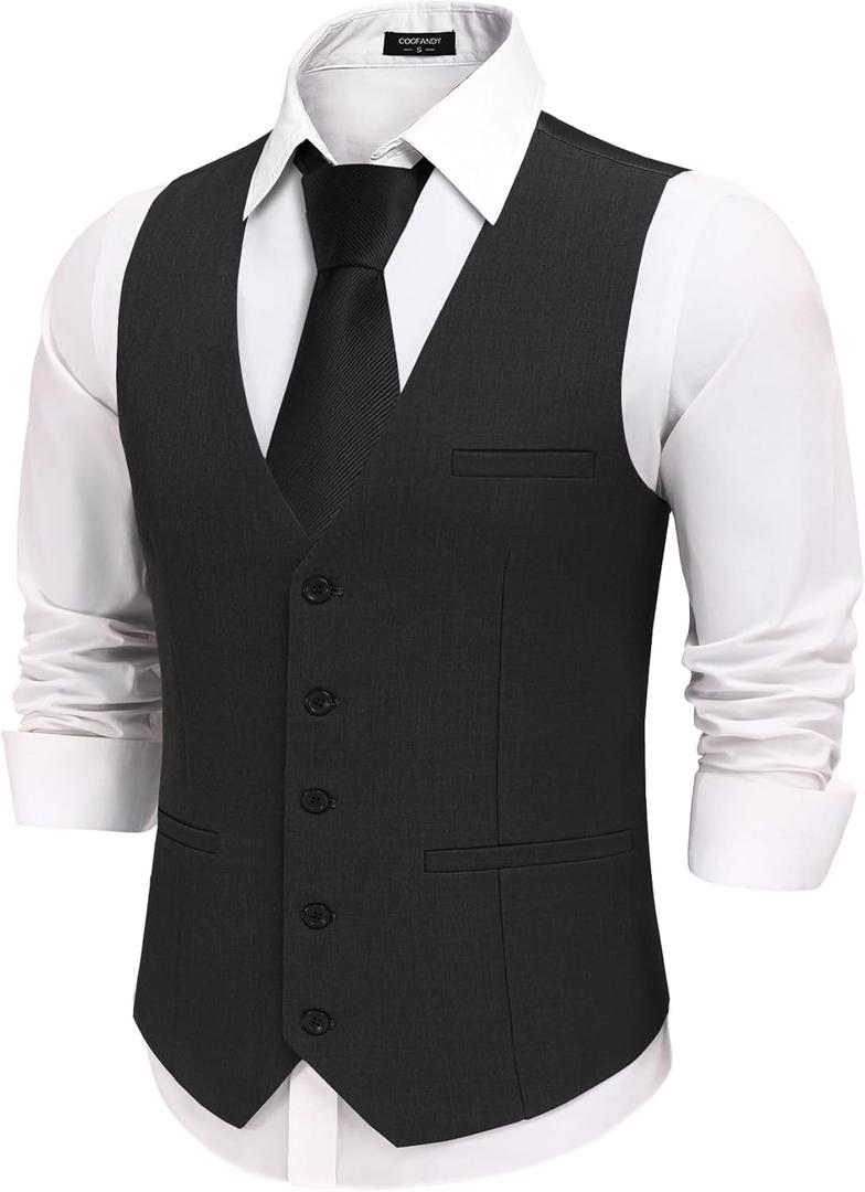COOFANDY Men's Business Suit Vests Slim Fit Formal Dress Waistcoat Groomsman Vest For Wedding (Black)