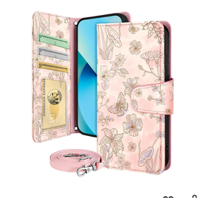 Buleens for Samsung Galaxy S23 Wallet Case for Women  with Card Holder S23 Flip Case Leather Crossbody Cute Aesthetic Galaxy S23 Case with Strap Kickstand for Girls Girly, PK Line Flower