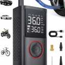 Tire Inflator Portable Air Compressor, 150 PSI Cordless Bike Pump, Air Pump for Auto, Motorcycle, Bicycle, Balls with Pressure Gauge, LED Light & Car Accessories, Black, Standard Capacity