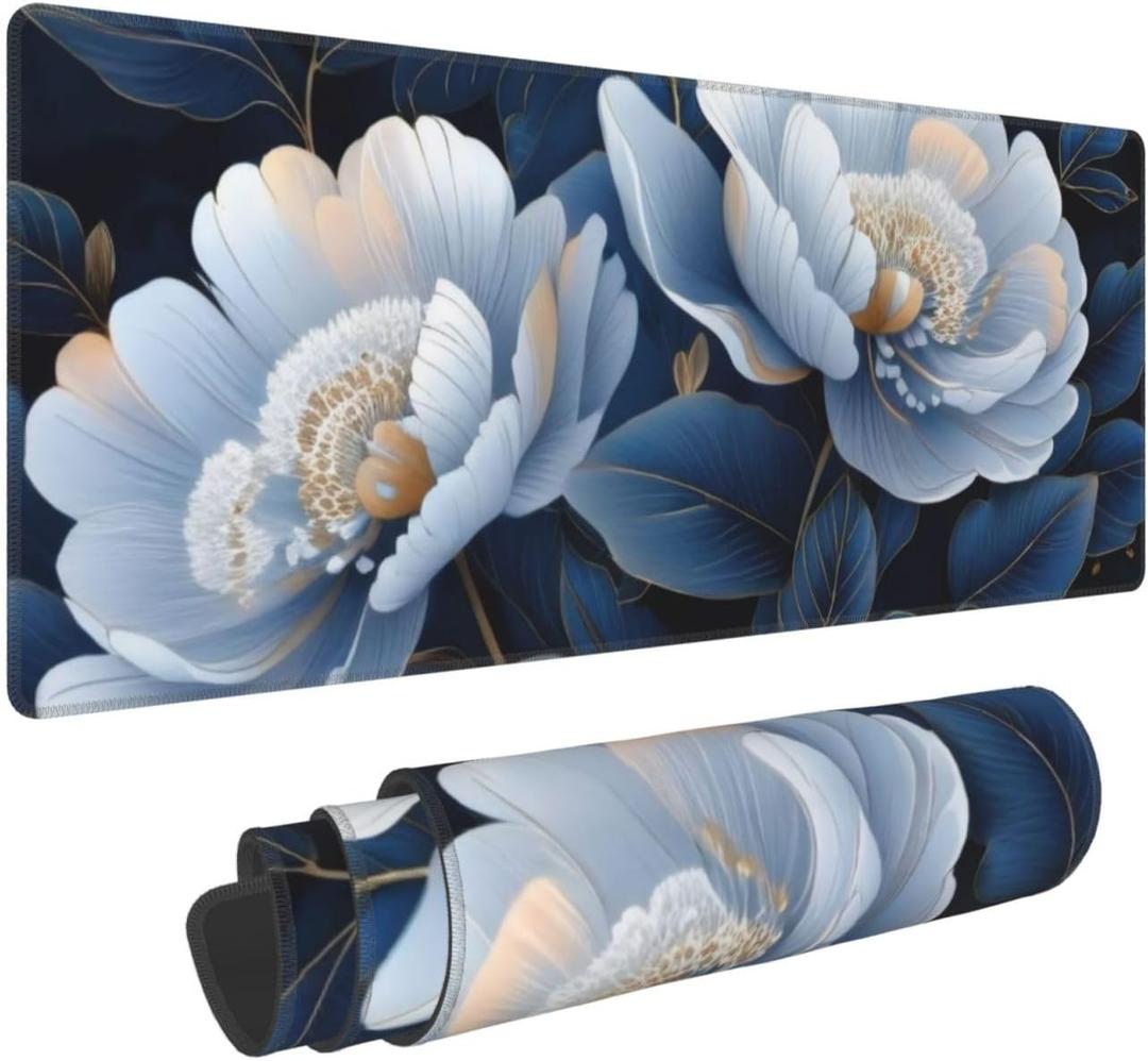 Gaming Mouse Pad, Large Non-Slip Rubber Base Mousepad, Keyboard Mouse Mat, Desk Pad with Stitched Edges, 31.5x11.8inch, Gorgeous Flowers