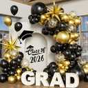 Black Gold Balloon Arch Kit Graduation Decorations 2026, 130Pcs Black and Gold Balloons and Foil Star Balloon with Confetti Ribbons Grad Party Decorations for College High School Class of 2026