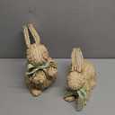 DR.DUDU 2 Pack Easter Bunny Figurines Decor, Rabbit Figurine Table Decorations, Spring Bunnies Decoration Cotton Woven Statue for Home Indoor Centerpieces Fireplace Farmhouse Gifts (Beige)
