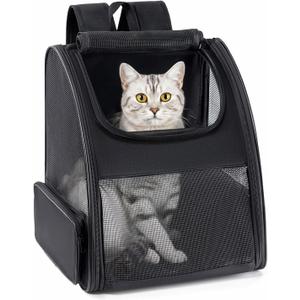 Cat Backpack Carrier for Small Dogs and Cats Fit Up to 15 Lbs,Small Dog Backpack, Foldable with 3-Side Mesh Windows, Pet Carrier for Travel & Hiking FriendlyBlack