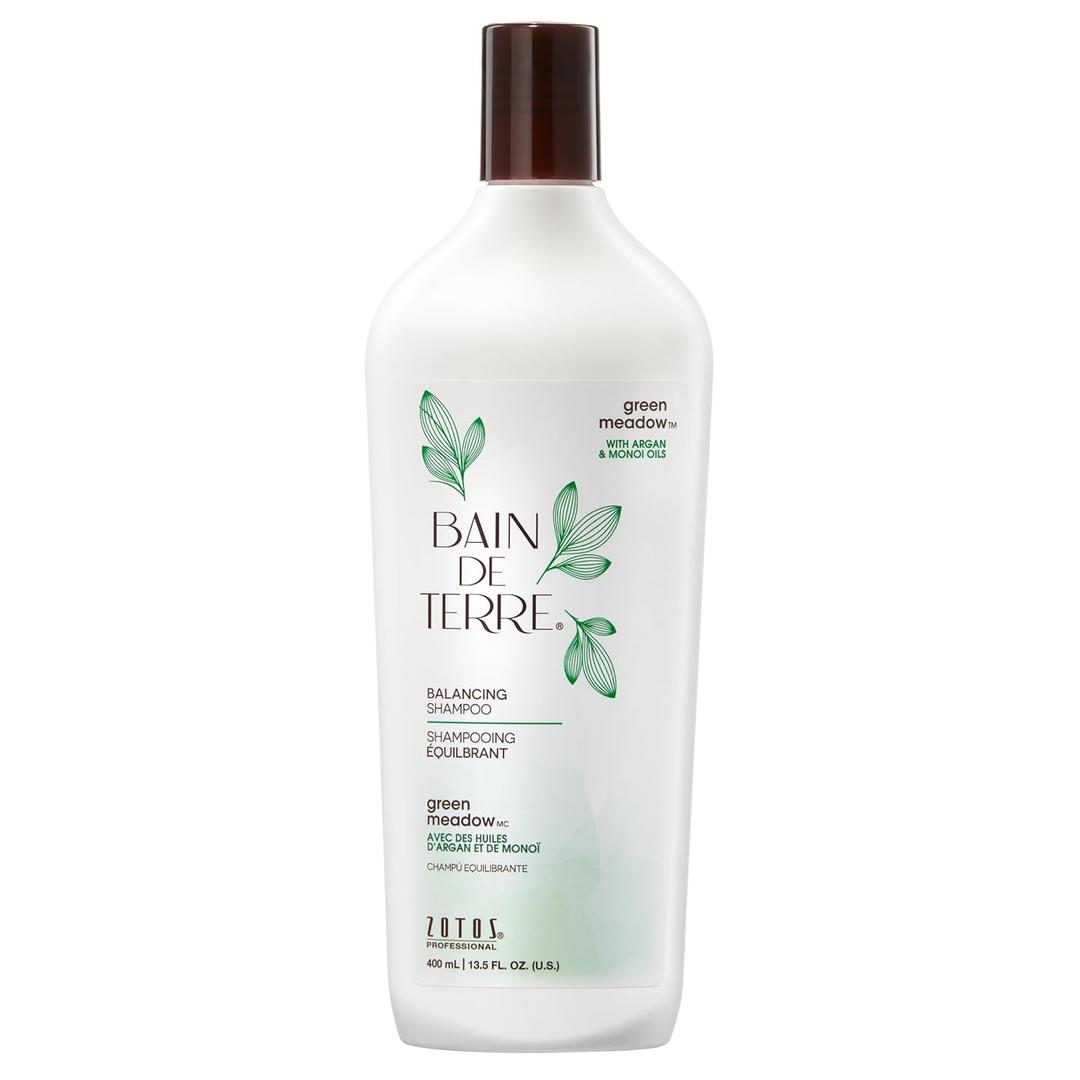 Bain de Terre Green Meadow Balancing Shampoo, Gentle Cleansing for Soft, Silky Hair with Argan & Monoi Oils, Paraben-Free, Color-Safe (13.5 Fl Oz (Pack of 1)