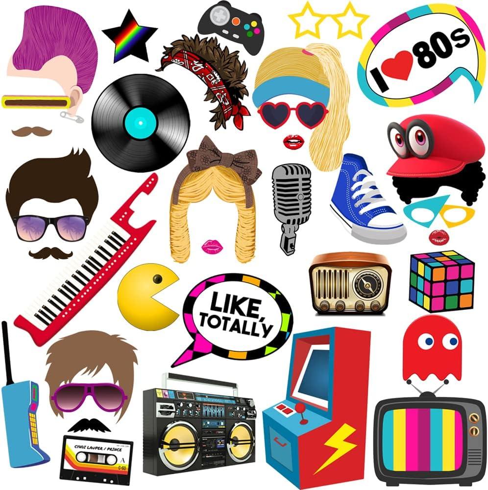 80s Photo Booth Props, 38pcs 80s Party Decorations, 80s Theme Photo Booth Props by Tvorvik, 80s Photo Booth Decorations Suit for 80s Party, 80s Birthday Party, 80s Theme Party