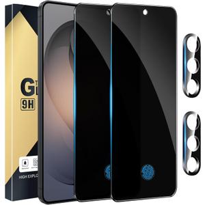 3 x 2 Pack Privacy Screen Protector Compatible with Galaxy S26 Plus 5G - Tempered Film [Fingerprint Unlock Support] - Camera Lens Protectors - Installation Frame - High Clarity - Anti-Spy Protection
