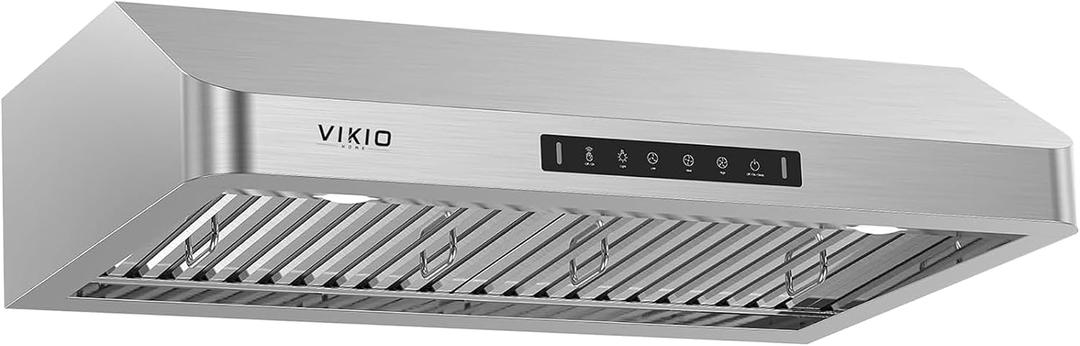 VIKIO HOME Range Hood 30 Inch Under Cabinet, Kitchen Hood with 980 CFM, 3-Speed Gesture Sensing & Touch Control Panel, Stainless Steel Vent 2 Pcs Baffle Filters with Handlebar, Ducted, LED light