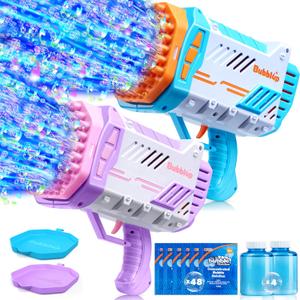 Sloosh 2 Packs 69 Holes Bubble Gun with Solution Refill for Toddlers, Kids, Rocket Shape Bubble Guns Toy for Outdoor, Summer Toy, Gifts, Party Favors,Wedding, Easter