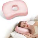 Ear Piercing Pillow for Side Sleepers, Pillow with an Ear Hole for CNH and Ear Pain Ear Inflammation Pressure Sores (Light Pink Silk, 17.3"x12.6"x2")