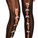 Milumia Women's Bow Tie Lace Tights Y2k Hollow Out Fishnet Stockings (Black)