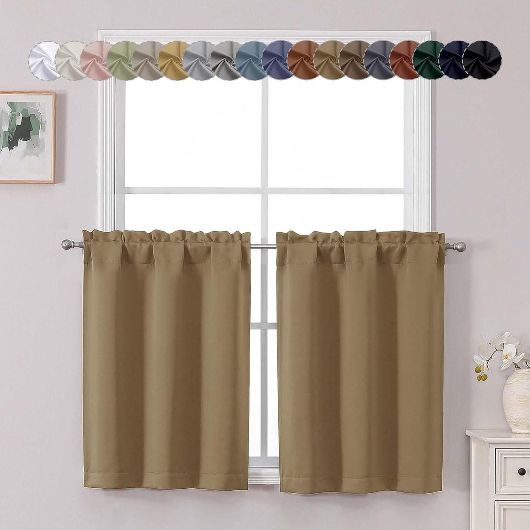 Chyhomenyc Taupe Short Blackout Curtains 30 Inch Length, Small Kitchen Curtain Tier Rod Pocket Half Window Curtains for Bathroom Basement Cabinet Camper RV Bunk, 2 PCS, Each 30" Wx30 L