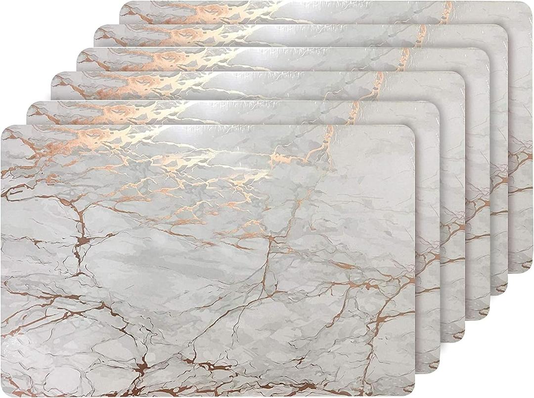 Dainty Home Rose Gold Marble Rectangle Cork Placemats - Heat Resistant, Non-Slip, Easy Clean - 12"x18" Set of 6 - Perfect for Stylish, Modern Homes