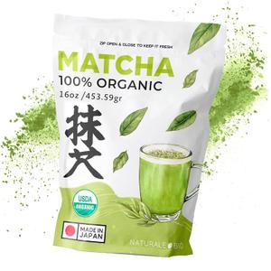 NaturaleBio Matcha Powder, 16oz - Harvested in Japan - USDA Organic Matcha Green Tea Powder - Vegan & Vegetarian Friendly, Best By 08/2023