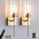 Battery Operated Wall Sconces Set of Two with Remote, Gold Rechargeable Wireless Wall Lights, Sconces Wall Decor Set of 2 Dimmable 2700K Battery Powered Sconce for Bathroom Living Room Hallway
