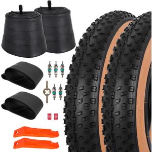 Set of 20x4.0 Fat Tire and Tube, Puncture Resistant Folding Bike Tire Set 102-406 Compatible with E-Bike Mountain Bike MTB Bicycle All-Terrain Directional Tread Sidewalls Skin 33TPI
