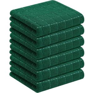 Homaxy 100% Cotton Terry Kitchen Towels(Dark Green, 13 x 28 inches), Checkered Designed, Soft and Super Absorbent Dish Towels, 6 Pack